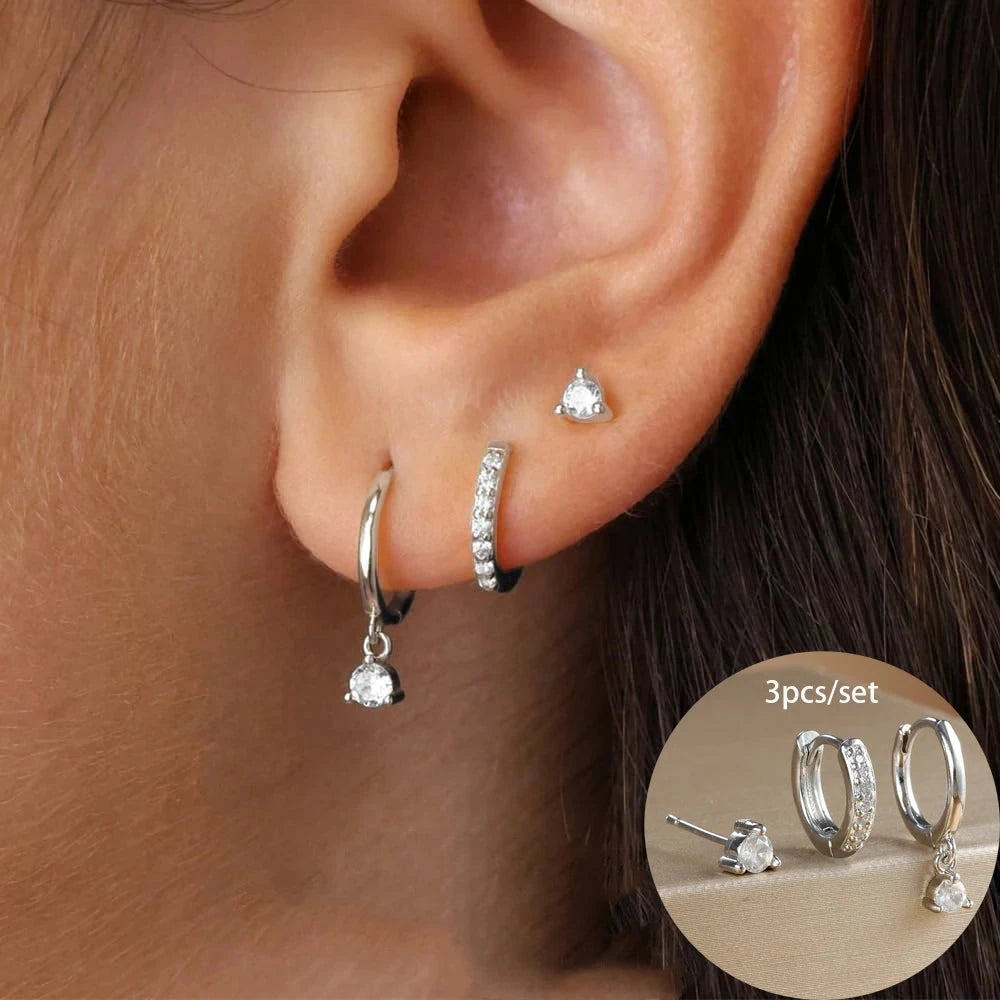 3 Piece Fashion Stainless Steel Round Star Drop Earrings Set for Women 18K Gold Plated Dangle Earring Punk Unisex Rock Jewelry Econic Blanks